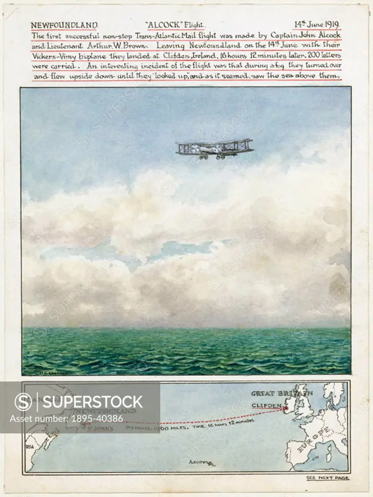 The first successful non-stop Trans-Atlantic Mail flight was made by Captain John Alcock and Lieutenant Arthur W Brown. Leaving Newfoundland on the 1...