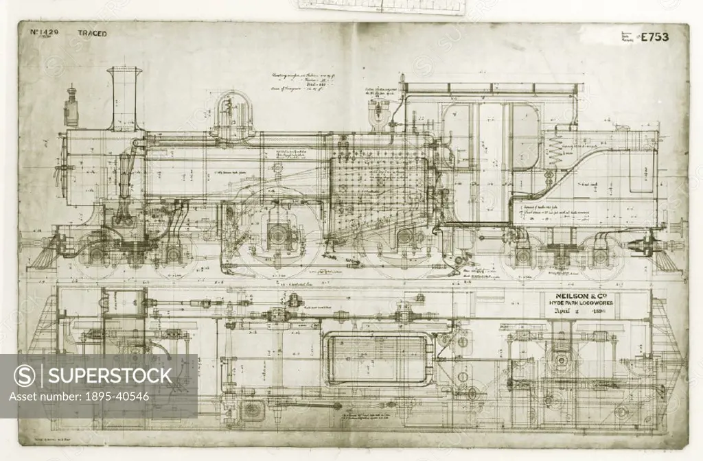 GA drawing for Burma Railways 4-4-4 T locomotive. Neilson Reid & Co. c.1896.