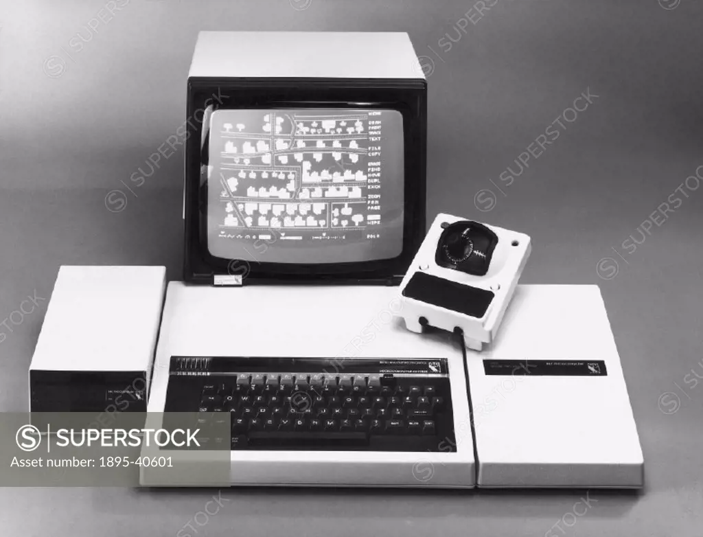 The BBC Micro computer  with second processor (right), disk drive (left) and Bitstik (sitting on machine). The Acorn Bitstik System - professional gra...