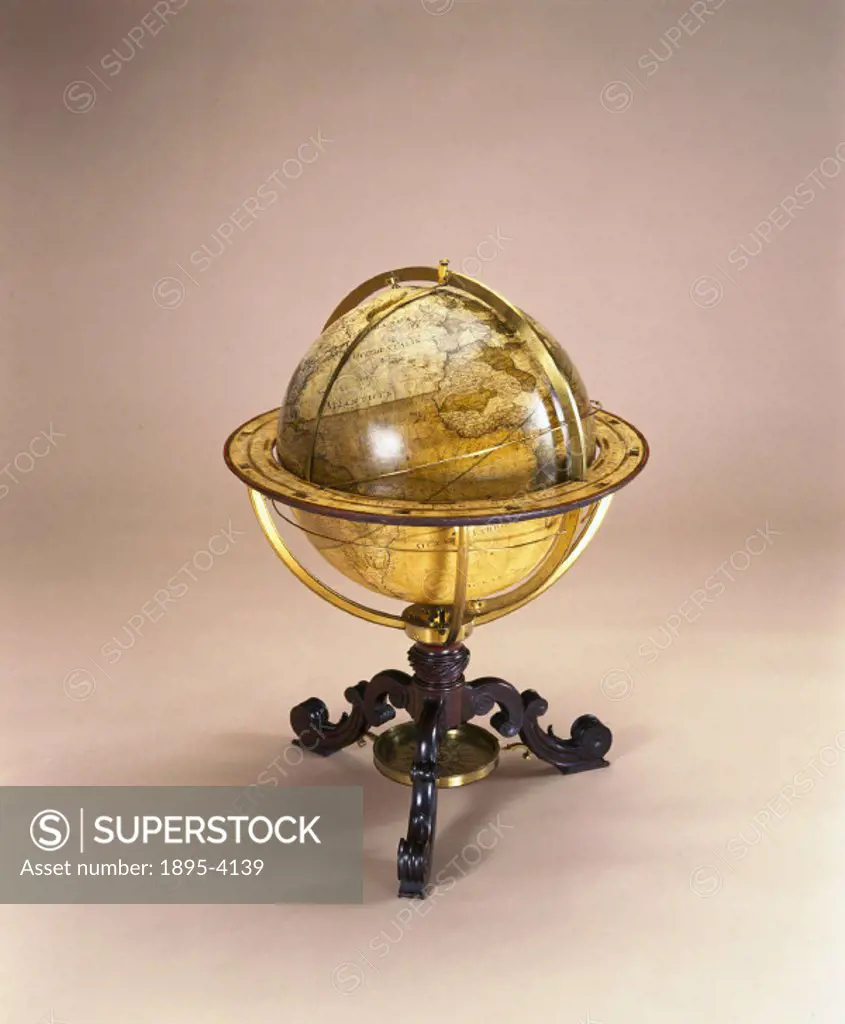 This is one of a pair of globes made by George Adams, instrument maker to King George III. It shows the route of Admiral George Anson´s (1697-1762) vo...