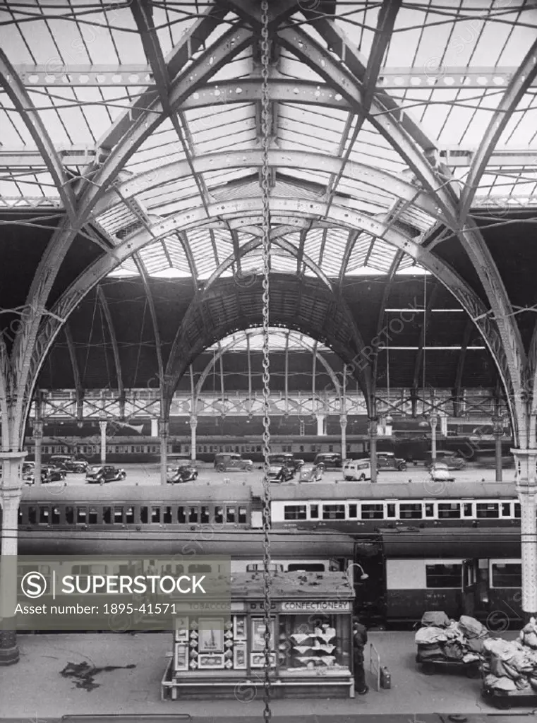 Photograph taken from the Earley album of  transverse view across interior of Paddington Station, 1951.