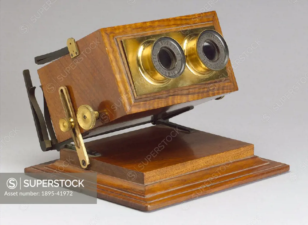 Achromatic stereoscope in mahogany cabinet, made by R & J Beck of London. This stereoscope is of the Brewster form, but contains several improvements....