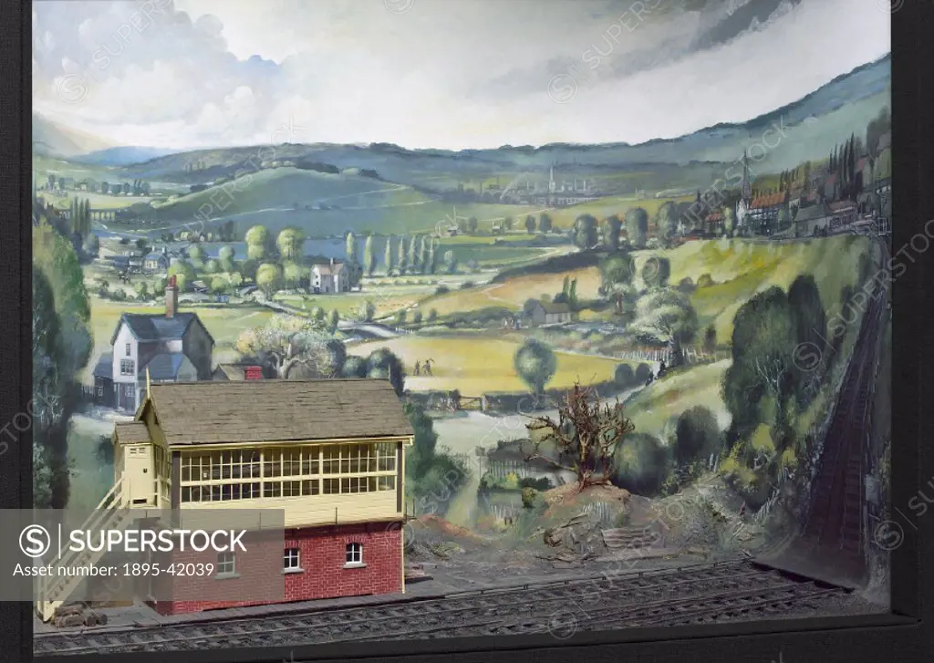 Diorama and model (scale 1:32), made in 1984, of a railway signal box of the late 19th century in diorama setting.