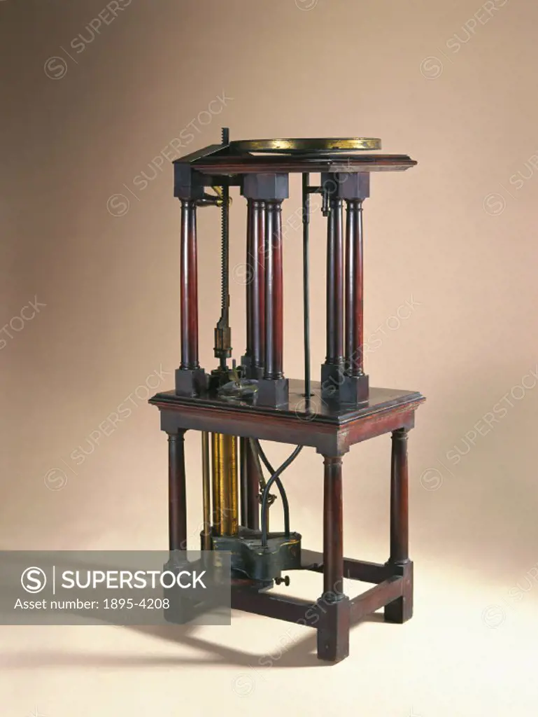 This pump is very similar to the one designed by John Smeaton (1724-1792) in 1750. Smeaton´s design had a single barrel and the valves and pistons wer...
