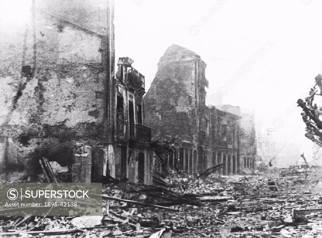 Photograph of Guernica, capital of the Basque country, after it was devastated by the most appalling air raid in the Spanish Civil war. Hundreds of c...