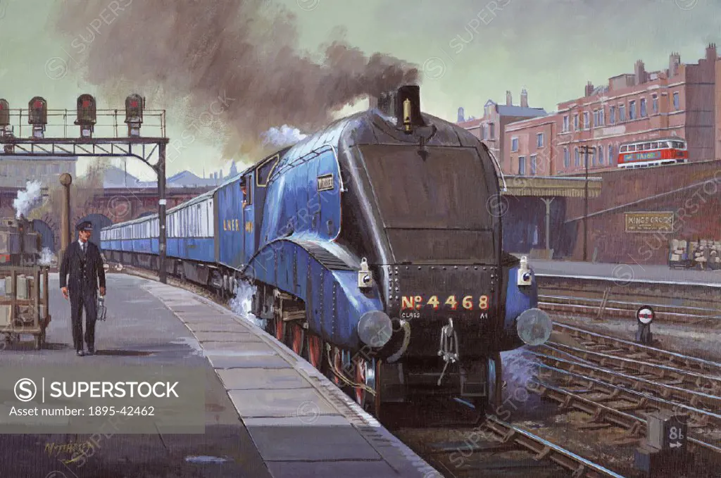 Oil painting by Mike Jeffries of 2004. The A4 Pacific class Mallard was designed by Sir Nigel Gresley (1876-1941), the chief engineer of the London & ...