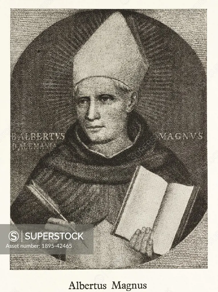 Later engraving from a painting made by Fra Angelico in the early 15th century. Albertus Magnus (1193-1280), also known as Saint Albert the Great, and...