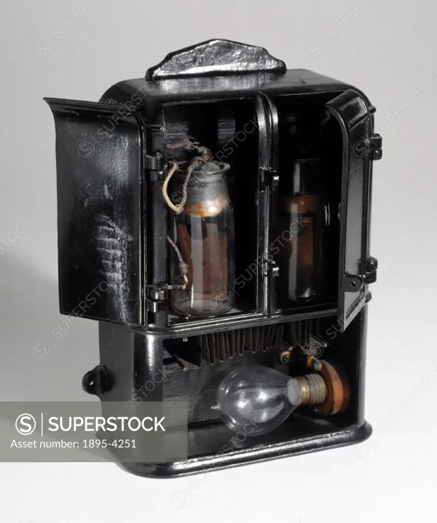 This early electricity meter was designed by Thomas Alva Edison (1847-1931) to use electrolysis to measure the consumption of electricity. When electr...