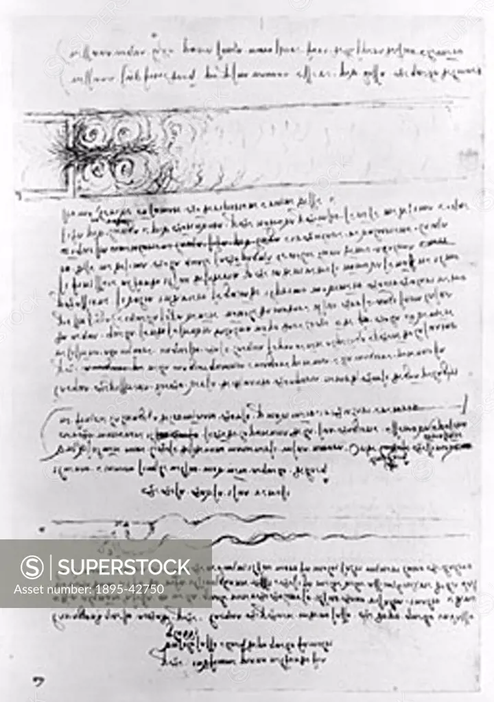 Sketch taken from a notebook by Leonardo Da Vinci (1452-1519). Da Vinci was the most outstanding Italian painter, sculptor, architect and engineer of ...