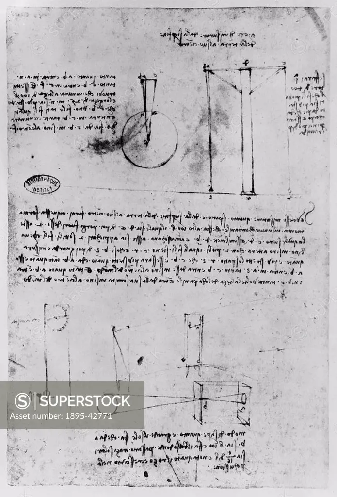 Sketch taken from a notebook by Leonardo da Vinci, 15th century Sketch taken from a notebook by Leonardo da Vinci 1452-1519  Da Vinci was the most out...