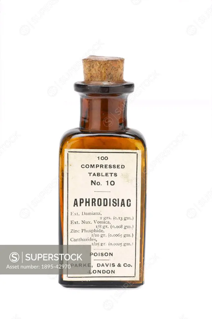 Aphrodisiac tablets containing Nux Vomica and marked Poison’, made by Parke, Davis and Co, London.