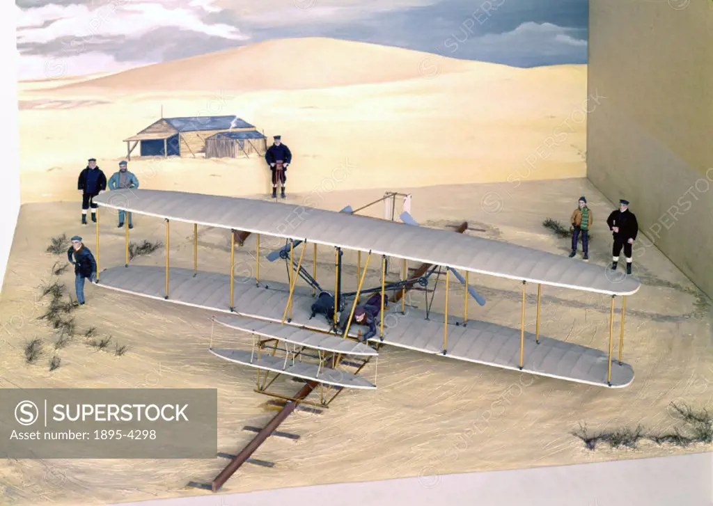 Diorama featuring a model (scale 1:10) of the aircraft in which the Wright brothers made the world´s first power and controlled flights on 17th Decemb...