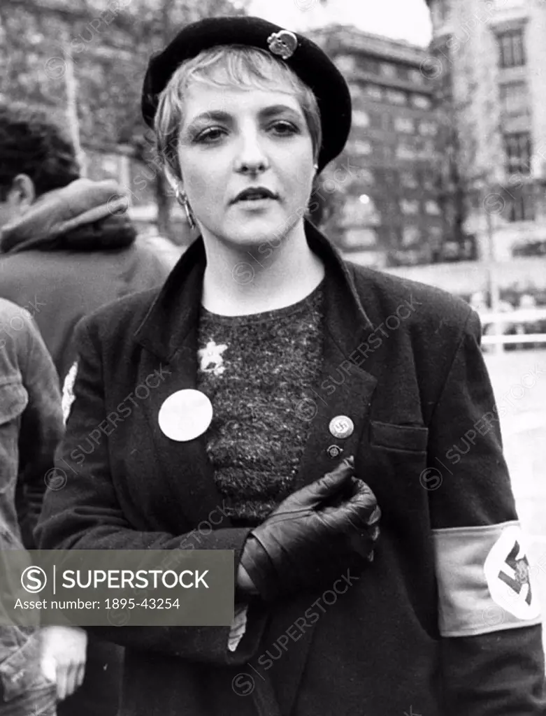 Denise Goddard from Sheffield wearing Nazi regalia. Fascist symbols have been used by both rightwing movements and by the punk youth culture.