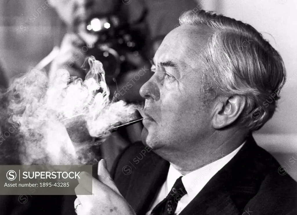Harold Wilson speaking at a press conference. Wilson (1916-1995) was was one of the longest serving Labour Prime Ministers in Britain. He led Britain ...