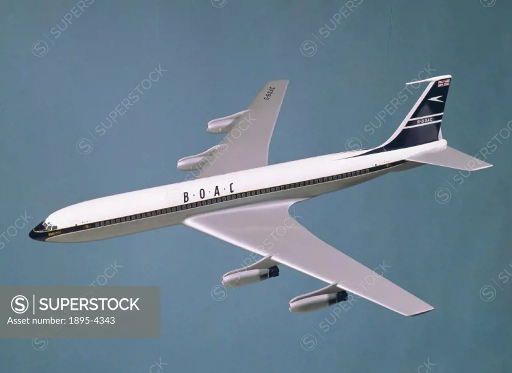 Model (scale 1:48) in BOAC livery.  The Boeing 707 and its other US contemporary the Douglas DC8 were the American answer to the British Comet for int...