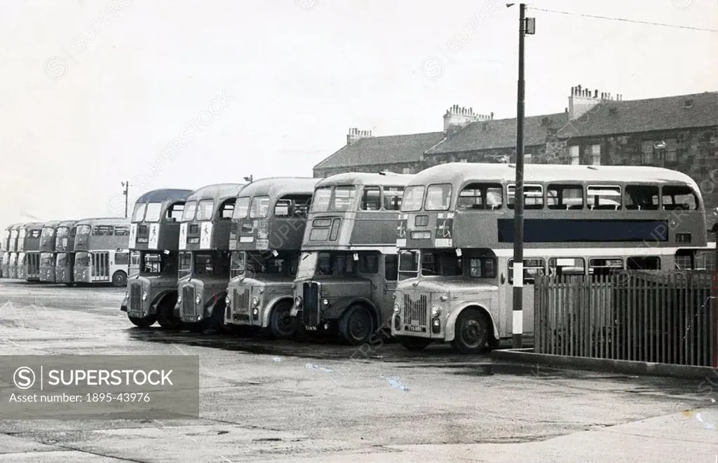 Bus depot, Glasgow, 1960s.