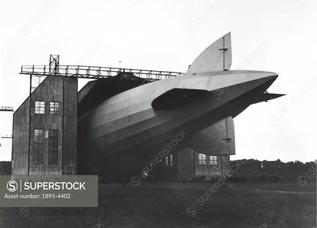 A photograph from the official album of the Zeppelin Naval Airship Company, published in 1924. Count Ferdinand von Zeppelin (1838-1917) launched the f...