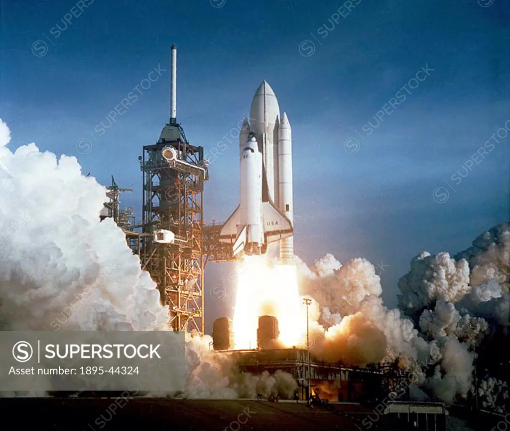 The age of the Space Shuttle begins with the launch of Columbia on the STS-1 mission. Commander John Young and Pilot Robert Crippen were at the contro...