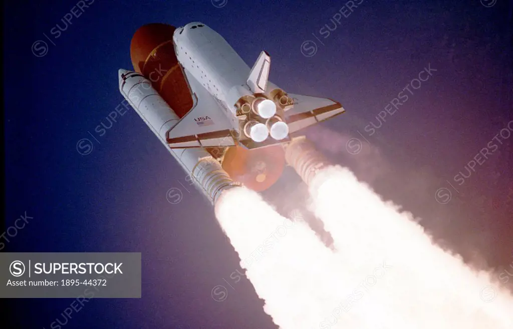 Space Shuttle Atlantis takes flight on the STS-27 mission in December 1988. The Shuttle takes about 8.5 minutes to accelerate a speed of over 17,000 a...