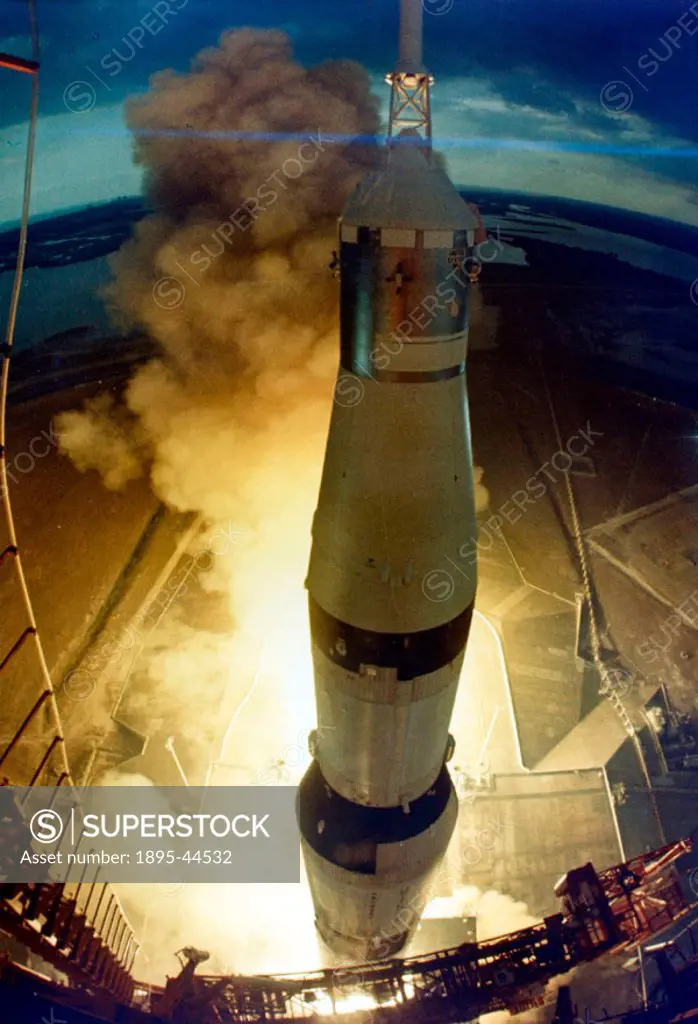 Close-up view of the lift-off from a fisheye camera on the tower.