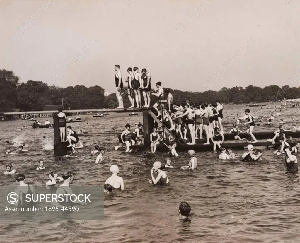 Bathers at the Serpentine Lido at Hyde Park, London.