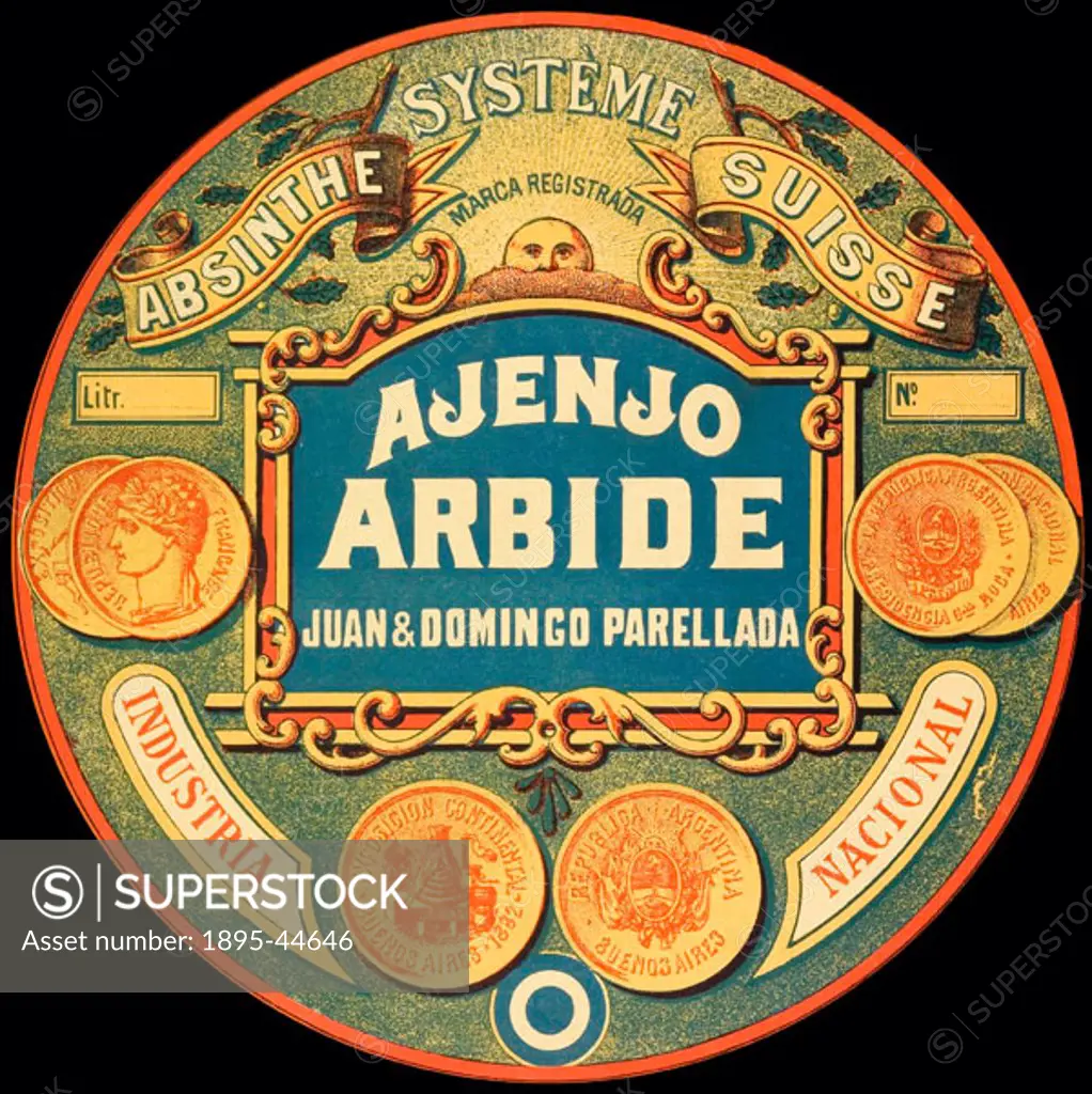 A case label for Ajenjo Arbide, an Argentinian Absinthe.