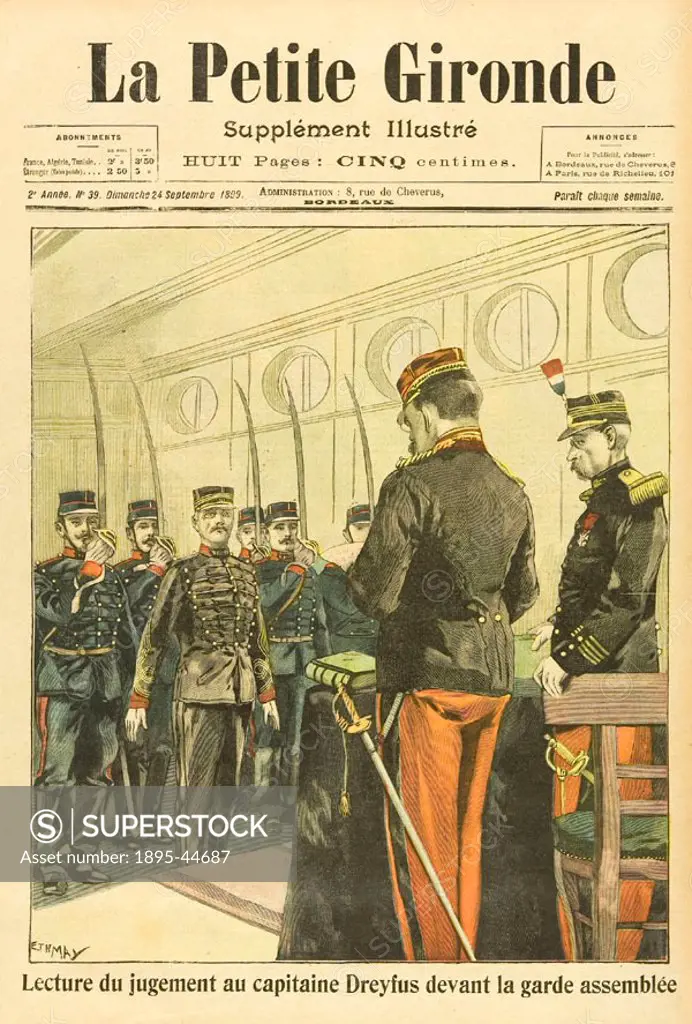Illustration from La Petite Gironde’. The Dreyfus Affair was a political scandal which divided France for many years during the late 19th century. It...