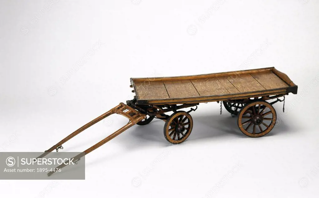 Model (scale 1:6). Brewers drays are wagons used to haul barrels of beer and other goods to pubs and alehouses. The low sides of the vehicle are desi...