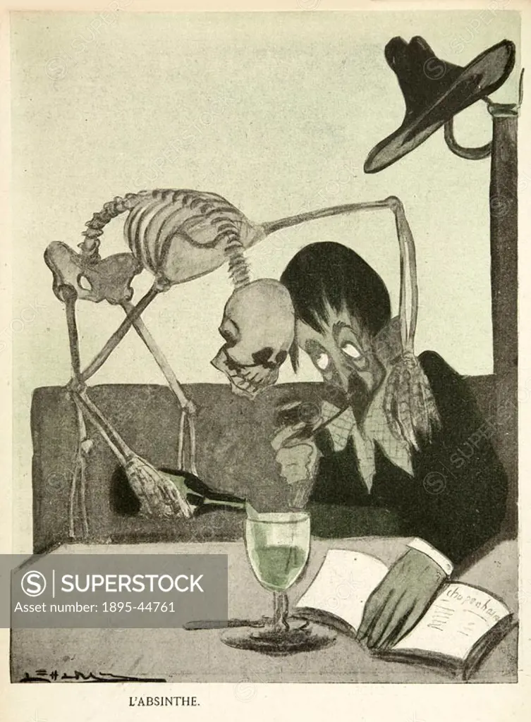 A powerful anti-absinthe caricature by the Portuguese artist Leal de Camara, published in the satirical journal L´Assiette au Beurre’.