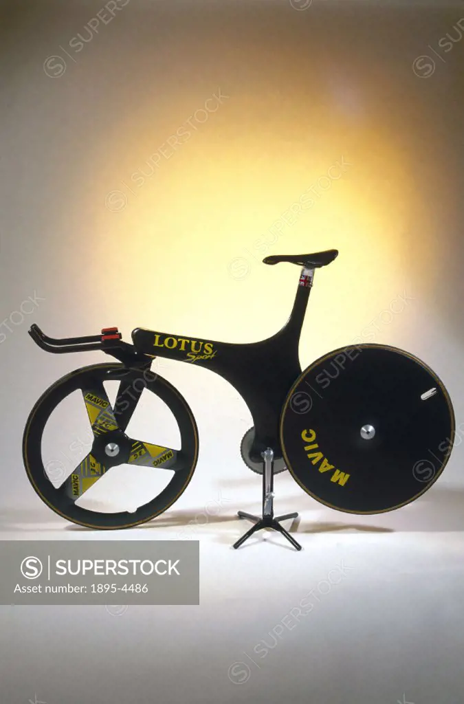 This is a replica made by Lotus Engineering of the bicycle on which the British racer Chris Boardman won the Gold Medal in the 4km pursuit event at th...