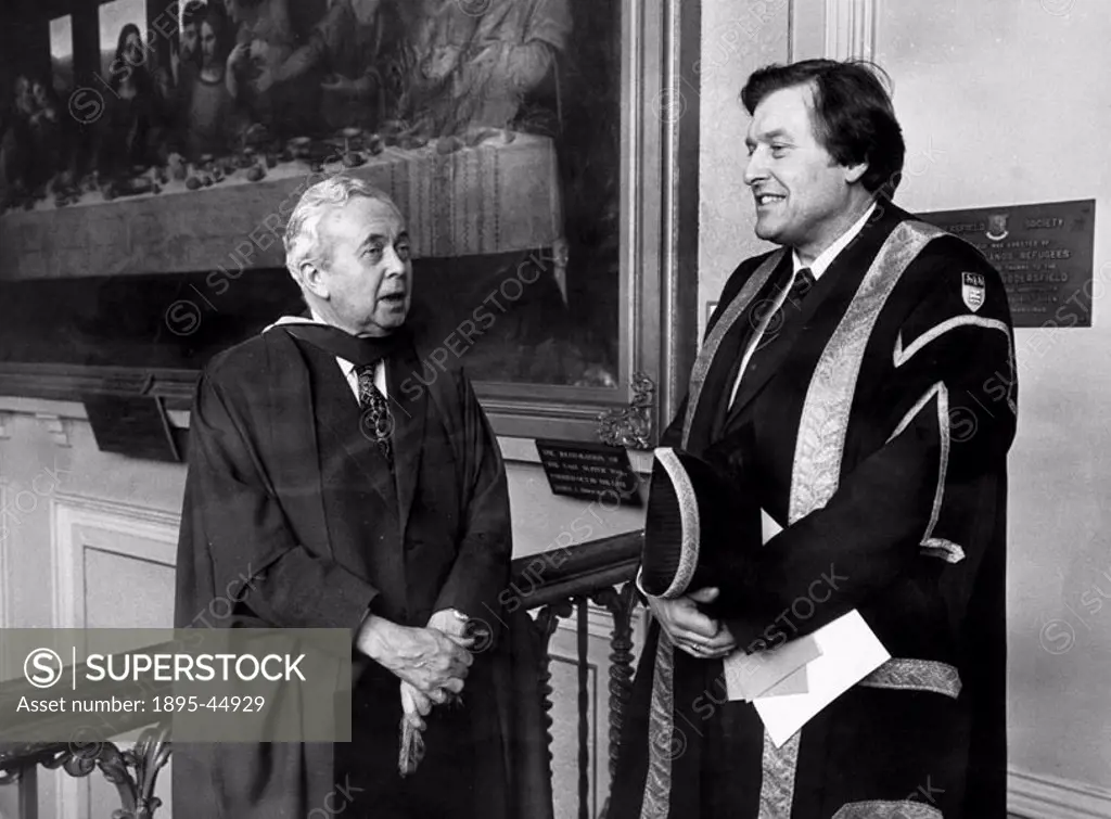 Wilson with rector Kenneth Durrands at Huddersfield Polytechnic. Wilson (1916-1995) was one of the longest serving Labour Prime Ministers in Britain. ...