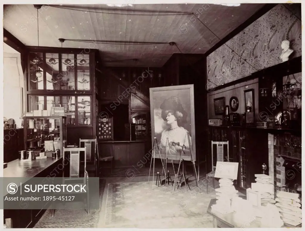 Printing out paper print of a Kodak shop interior designed by George Walton (1867-1933), at 72-74 Buchanan Street, Glasgow.
