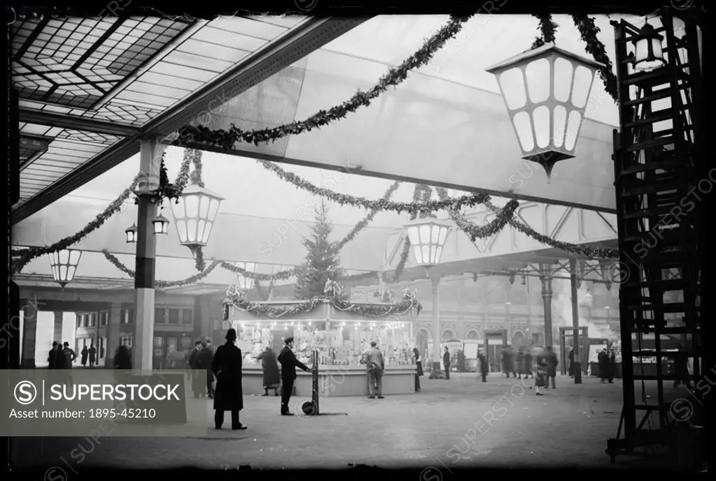 Paddington Station decorated for Christmas, London, 1933.