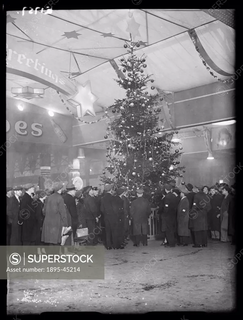 Christmas decorations at Paddington Station, London, 1934.