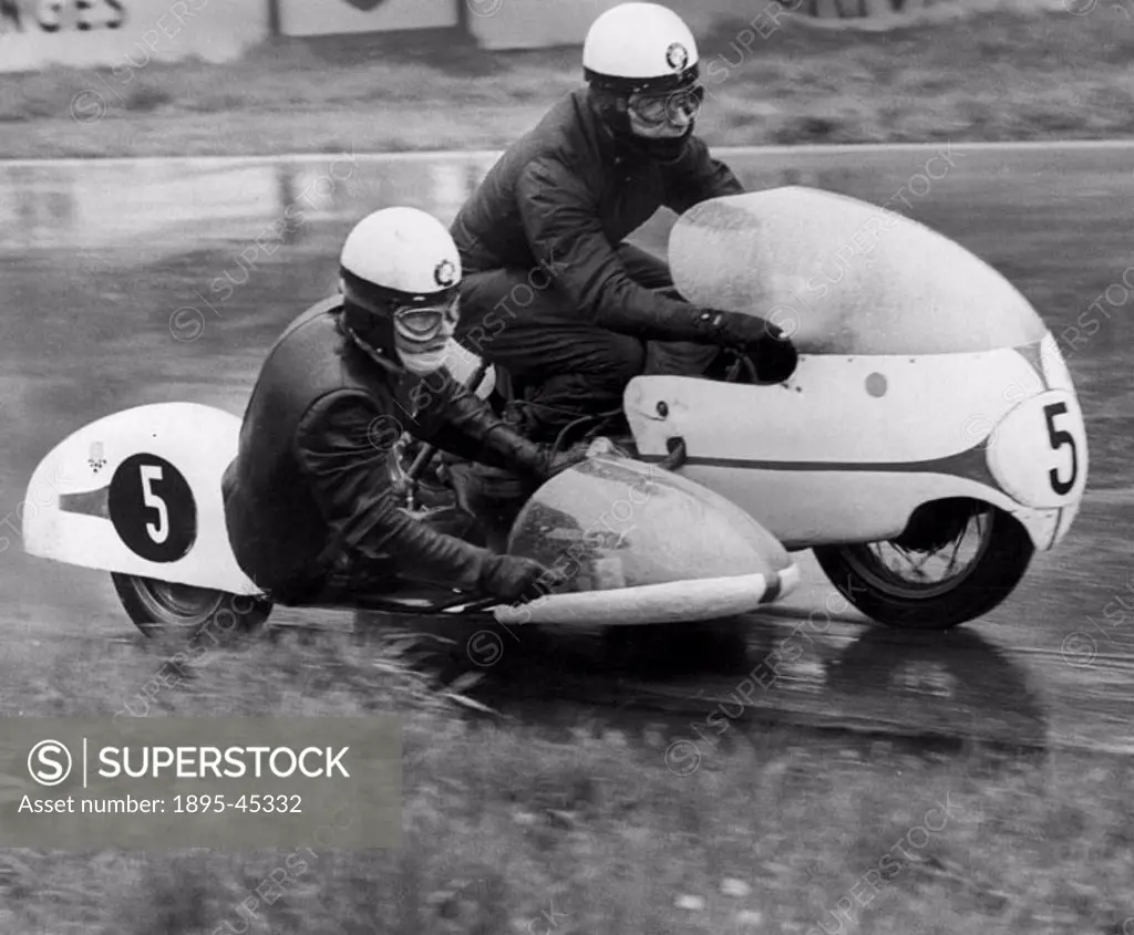 Germans Max Deubel and passenger Emil Horner who finished second in the sidecar race.