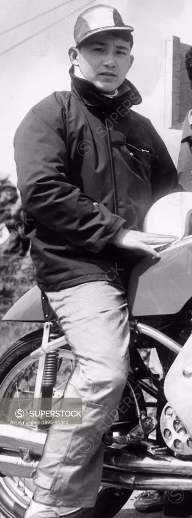 Motorcycle rider M Kitano of Japan, June 1960.