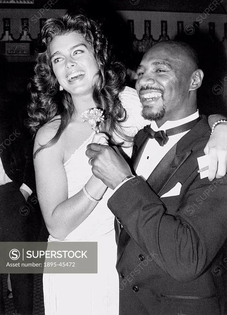 Brooke Shields and Marvin Hagler, May 1985 American film star Brooke Shields with boxer and fellow American Marvin Hagler