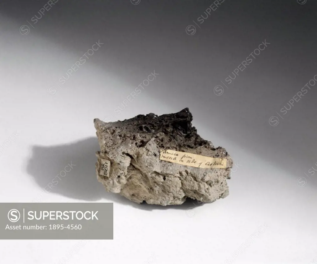 This piece of vesicular pumice comes from the Astroni volcano in Italy. Pumice is a light volcanic rock, made by the frothing action of expanding gase...