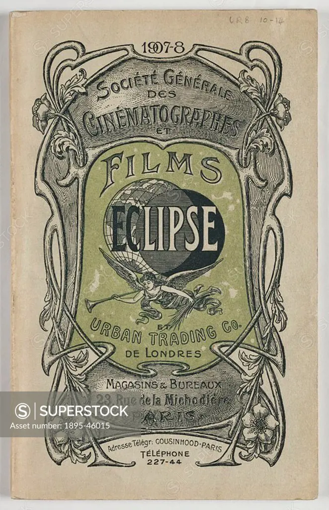 Cover of a catalogue of films produced by the Société Générale des Cinématographes Eclipse’ and the Urban Trading Co, 1907-8