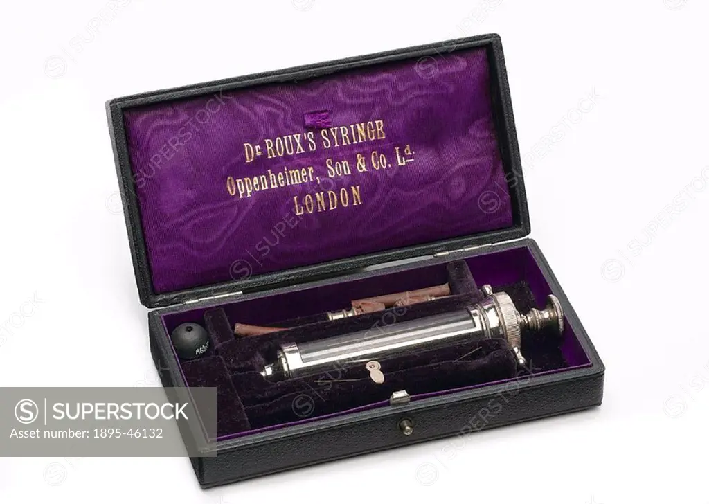 Roux hypodermic syringe, for use with diphtheria antitoxin, made by Oppenheimer, Son & Co, London