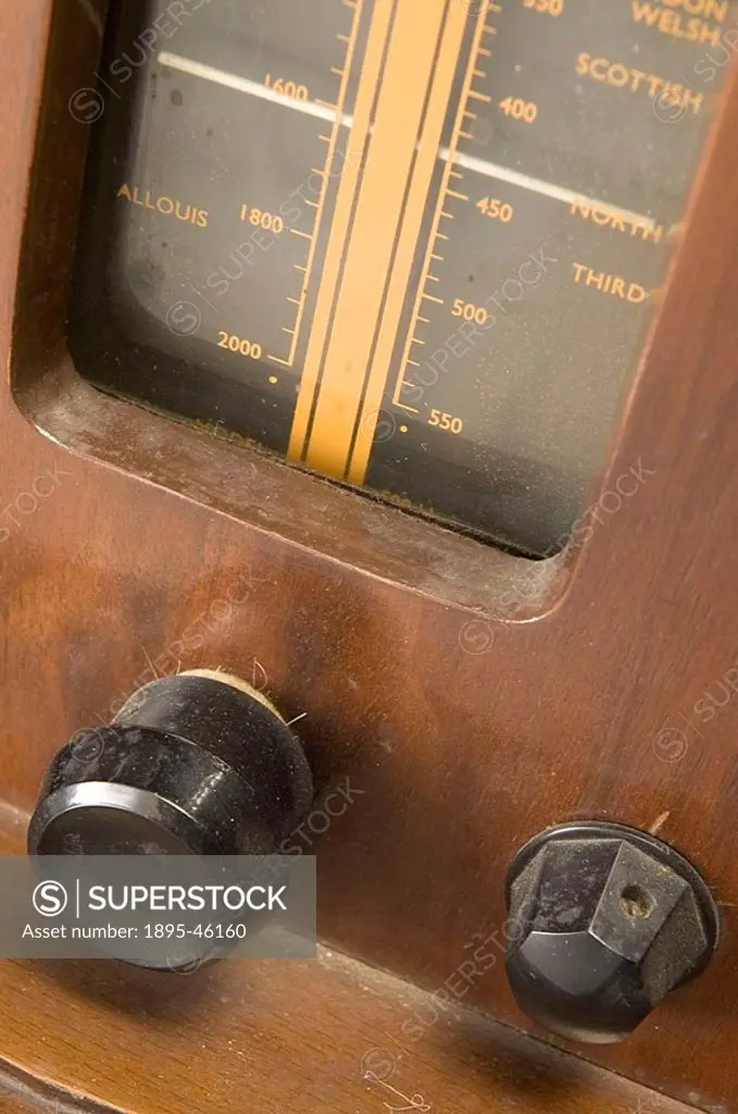 A close-up of the radio tuner on a McMichael model 512R 12´ television receiver, from about 1951  It cost £109-6-11 tax paid when new  This receiver w...