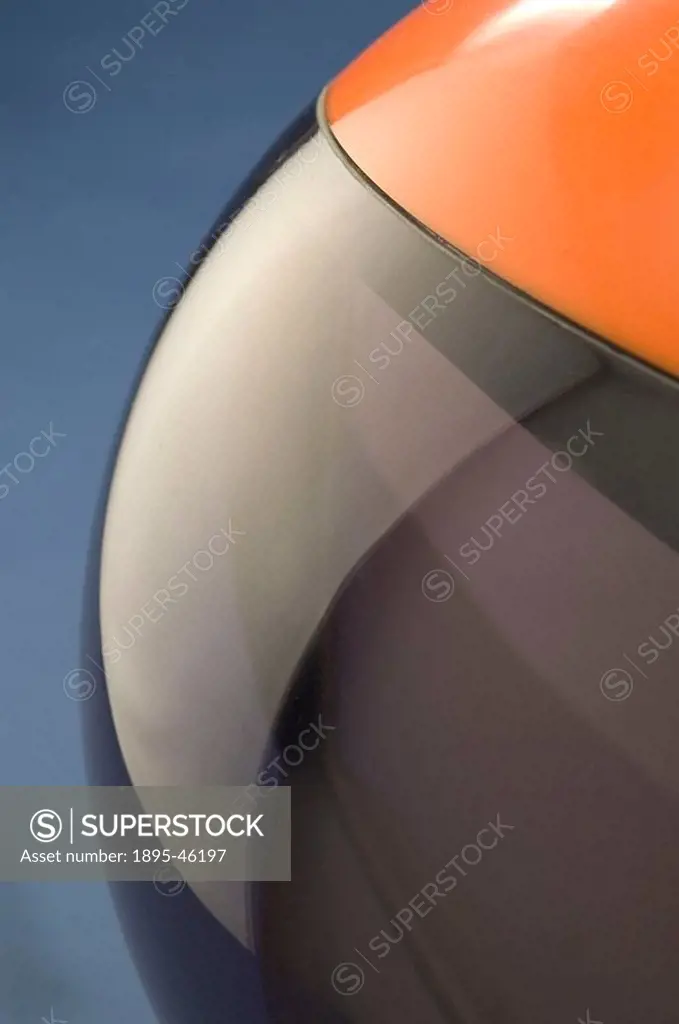 A close-up of the smoked glass curved screen  Shaped like a spaceman´s helmet, the futuristic JVC 3241UK Videosphere was first introduced in 1970, and...