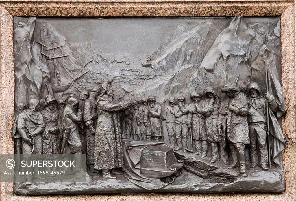 Bas relief from the base of the statue of Franklin by Matthew Noble 1818-1876 at Waterloo Place, London, erected in 1866  Franklin 1786-1847 commanded...
