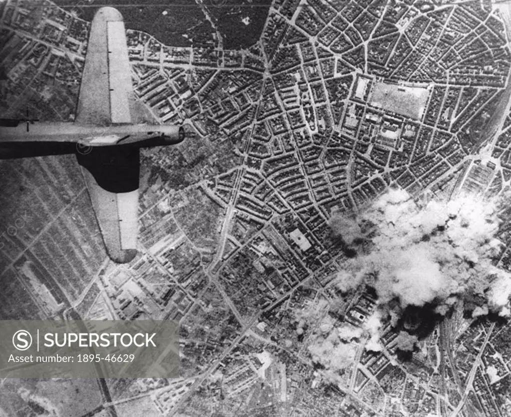 Raid on Hamburg, World War Two, 2 August 1943 Aerial view of the German city of Hamburg which was heavily bombed by the RAF during the Second World Wa...