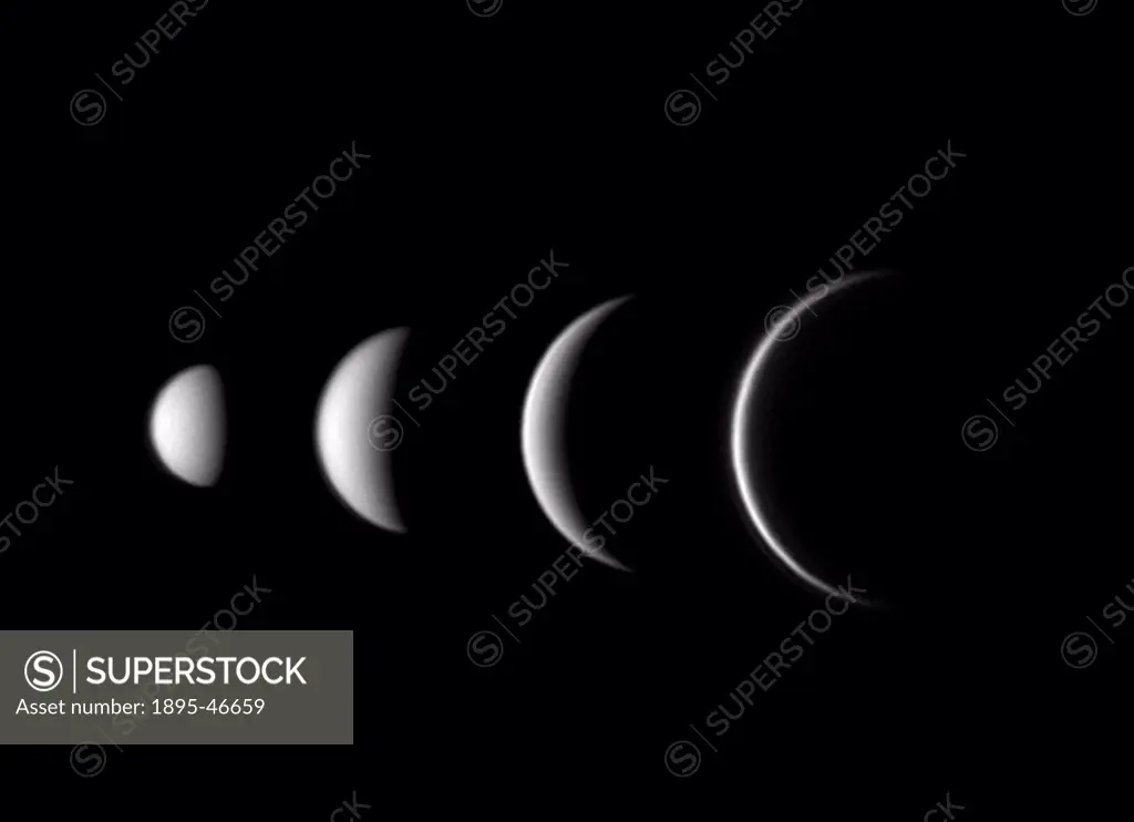 Phases of Venus, 2004 This set of images taken in 2004 show the phases and relative size of Venus as seen from Earth as it moves around the Sun  The i...