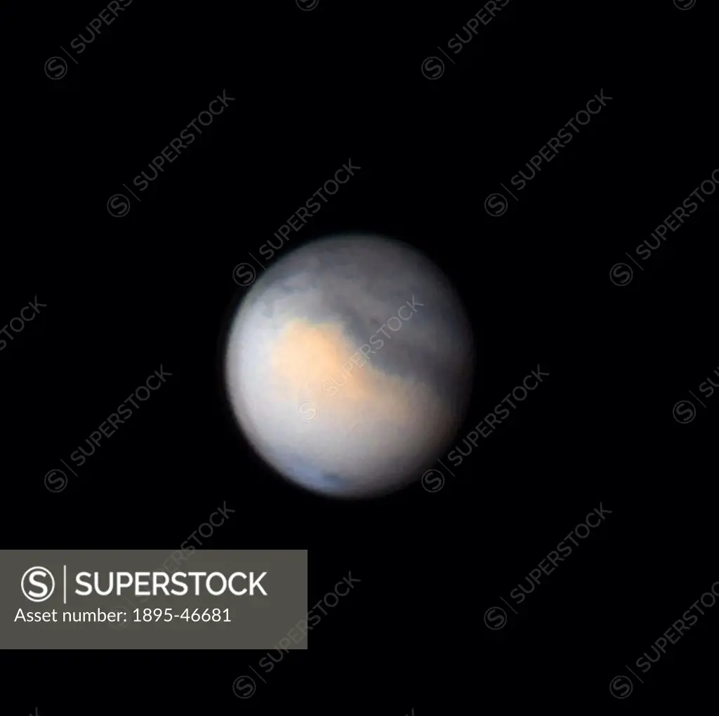 Mars, 2005 This image of Mars was taken at 20:57 hrs UT on 10 December 2005 using a webcam attached to a Schmidt-Cassegrain telescope  The image is ce...