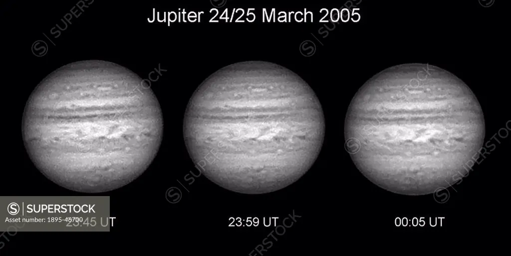 Jupiter in infrared light, 2005 These Jupiter images were taken on the evening of 24 March 2005 using a mono webcam attached to a 14-inch Schmidt-Cass...