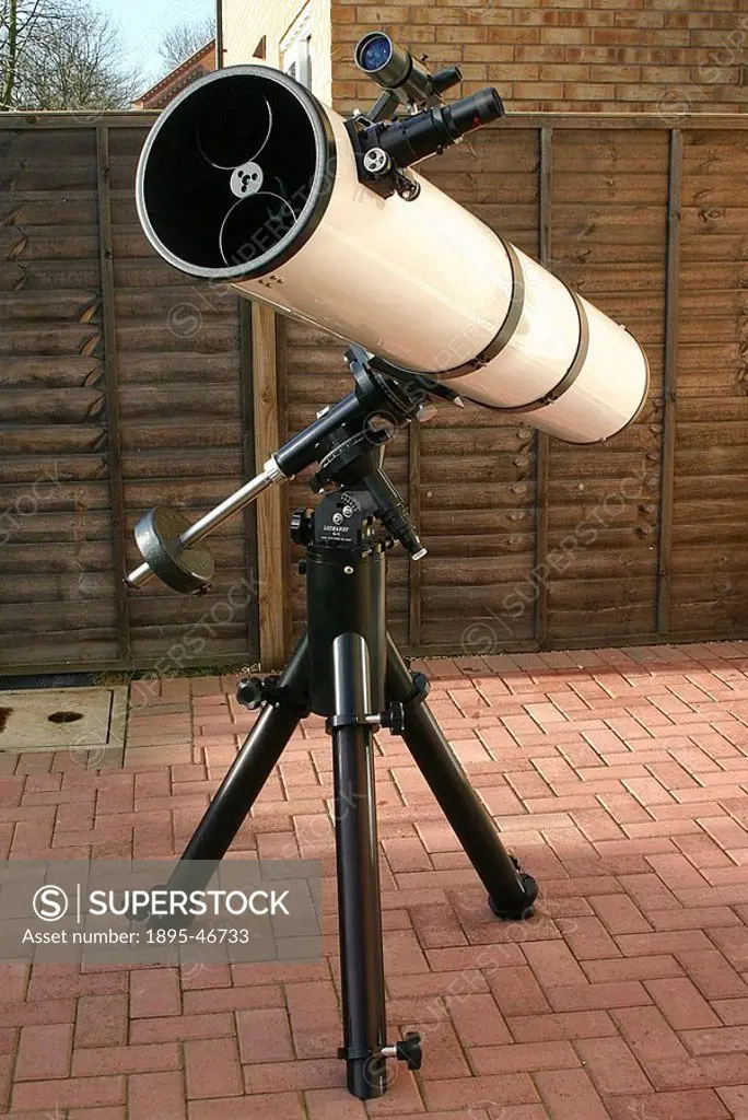 Newtonian telescope, 2005 Telescope of the Newtonian design  This example has a 10-inch diameter mirror  Photograph by Jamie Cooper