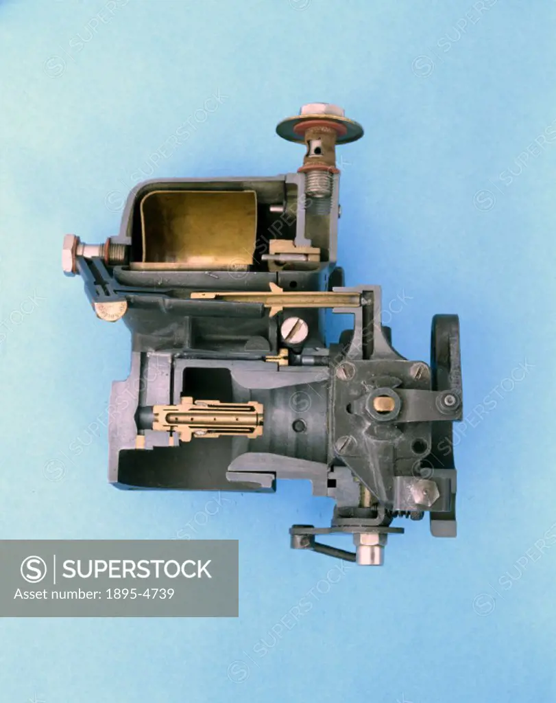 Sectioned. The carburettor is the component in an internal combustion engine which mixes air and fuel in correct proportions for combustion to occur.