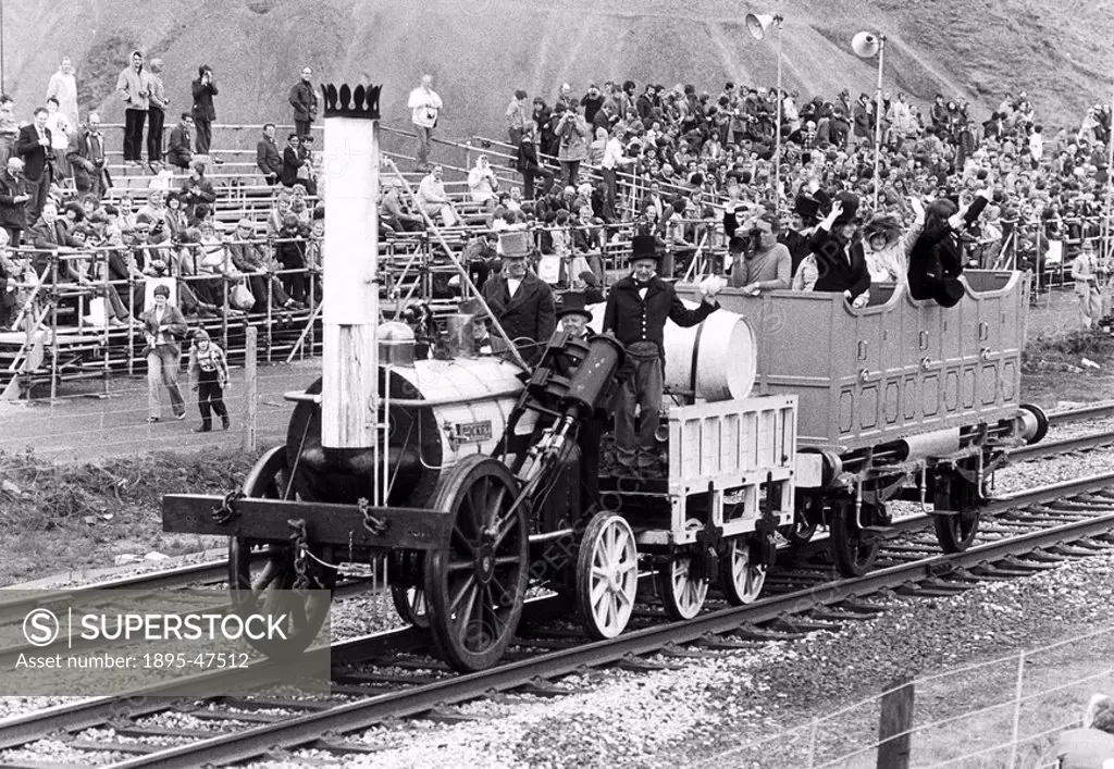Re-enactment of the Rainhill Trials, 25 May 1980 The Rocket’ steams past the crowds at Rainhill  The ´Rocket´, designed by Robert Stephenson 1803-185...